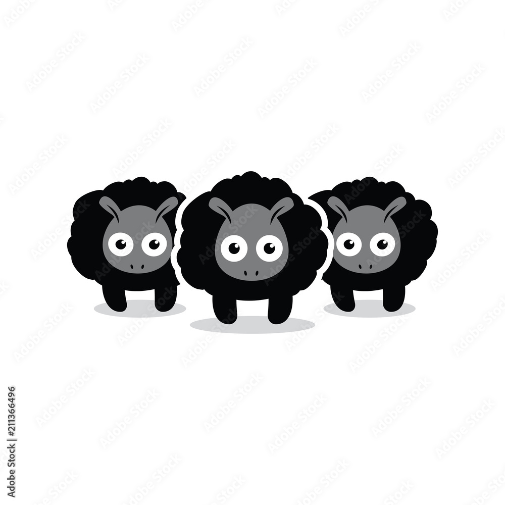 Naklejka premium Three Black Sheep Simple Illustration