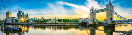 Tower Bridge and finance district panorama in London