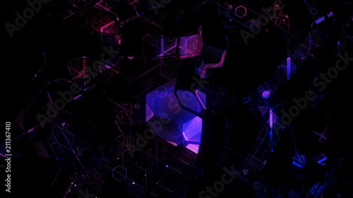 3D background rendering based on luminous color geometric shapes of different sizes © Vitaly