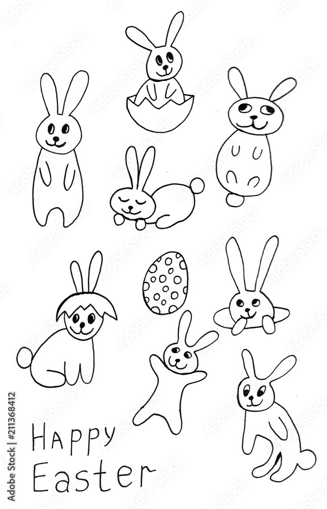 Hand drawn easter illustration rabbit egg Hand drawn easter illustration rabbit egg