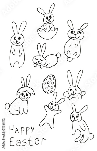 Hand drawn easter illustration rabbit egg