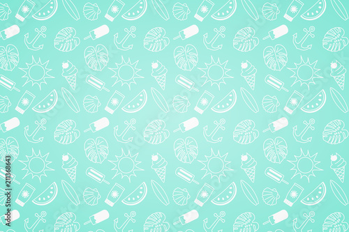 Funny summer background with hand drawn icons. Vector.