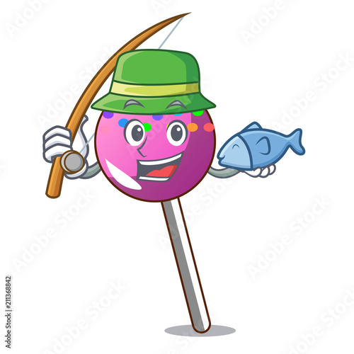 Fishing lollipop with sprinkles mascot cartoon
