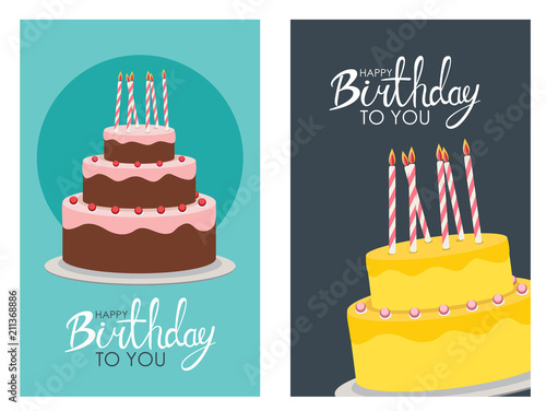 Happy Birthday Poster Background with Cake. Vector Illustration