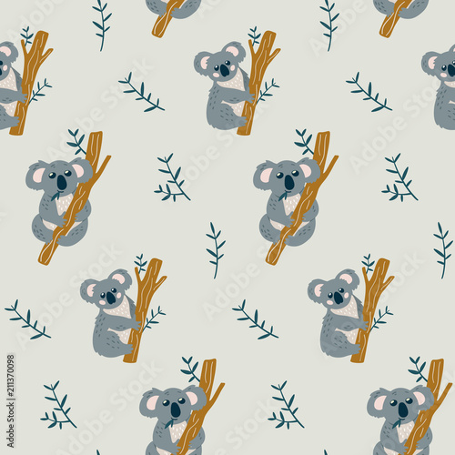 Seamless childish pattern with cute Коаlа bear. Creative kids texture for fabric, wrapping, textile, wallpaper, apparel. Vector illustration