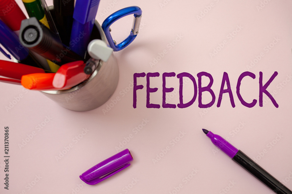 Handwriting text writing Feedback. Concept meaning Customer Review Opinion  Reaction Evaluation Give a response back White background purple pen markers  ideas messages inspirational inspire. Stock Photo | Adobe Stock