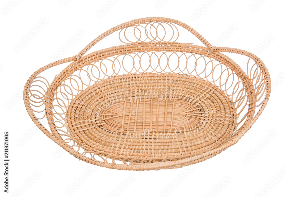 Wood basket wicker wooden in handmade 45 degree view Wood basket wicker wooden in handmade 45 degree view
