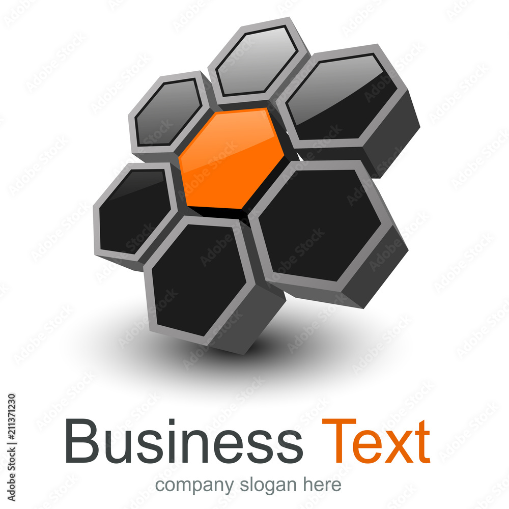 Fototapeta premium Logo 3D symbol with black orange hexagons