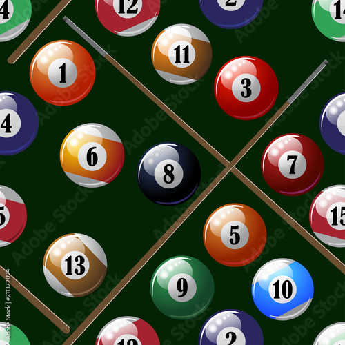 Billiard balls illustrated seamless pattern