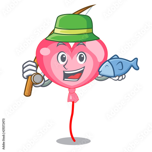 Fishing ballon heart mascot cartoon