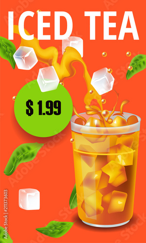 Vector illustration design template in realism style about iced tea