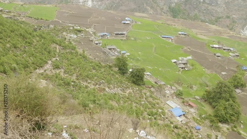 High-mountainous village Prok in Nepal. Manaslu circuit trek area. photo