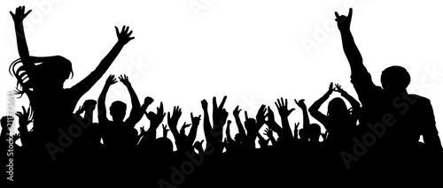 Applause of the crowd of people silhouette vector. Crowd with lots of people cheering and excited. Concert, party, fun