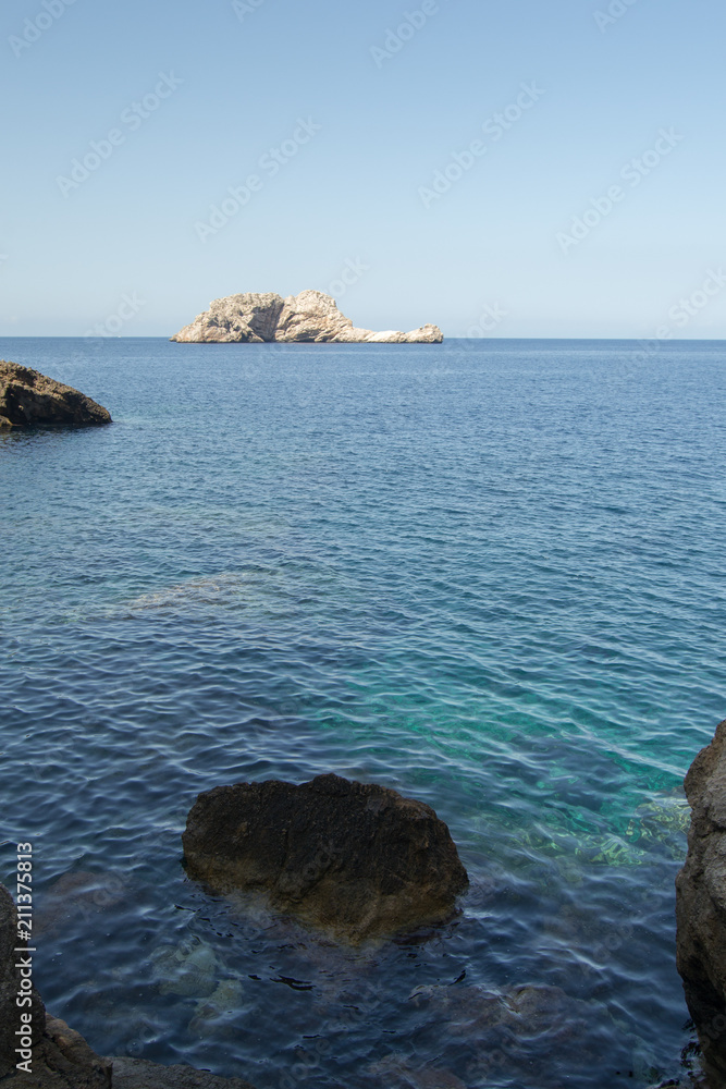 Fototapeta premium Beautiful beach at Punta de Castellar, Santa Agnes de la Corona, Balearic Islands, Spain.