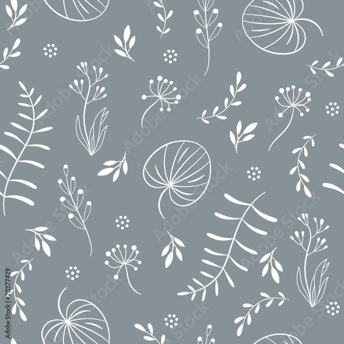 seamless pattern with flowers, floral elements, fabric design, grey background