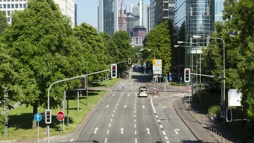 Road traffic on multilane highway with cars, trucks and busses, close to the Frankfurt Trade Fair Area. time lapse.