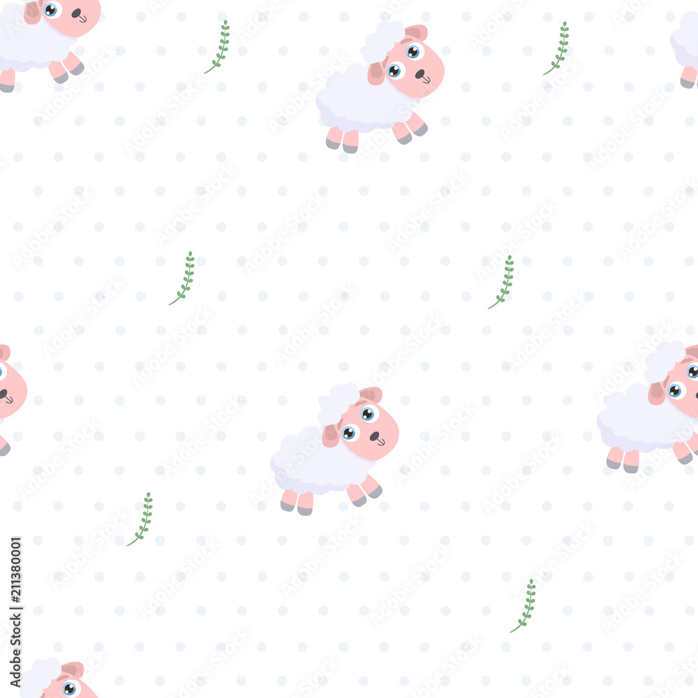 Cute sheep seamless vector background.