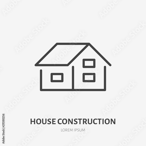 Country house flat line icon. Real estate sign. Thin linear logo for home repair services. Gable roof.