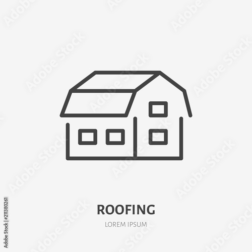 Country house flat line icon. Real estate sign. Thin linear logo for home repair services. Gambrel roof.