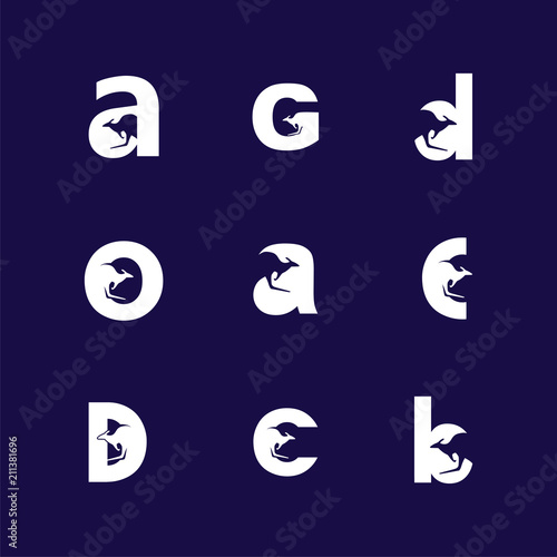 Alphabet letters set with kangaroo design element. Corporate branding identity design template. Animal letters collection. Vector illustration