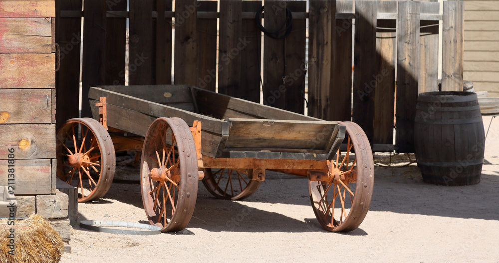 Wooden wagon built on a steel frame with steel wheels