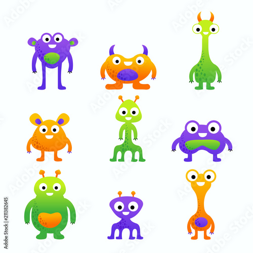 Funny cute cartoon vector monsters set for children