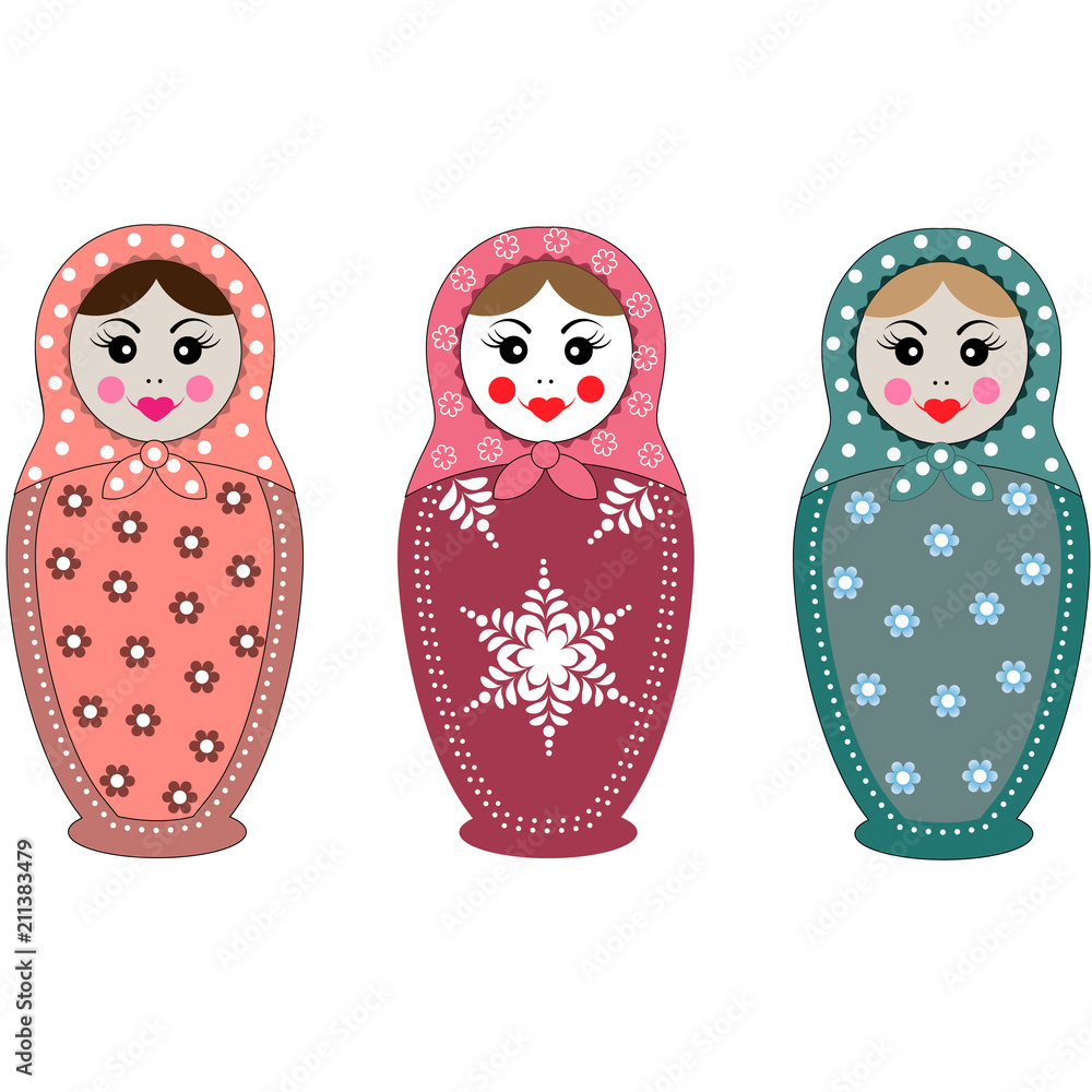 A set of Russian matryoshka dolls. The traditional symbol of Russia. Icons Russian national children's toys babushka dolls. A set of Russian matryoshka dolls. The traditional symbol of Russia. Icons Russian national children's toys babushka dolls.
