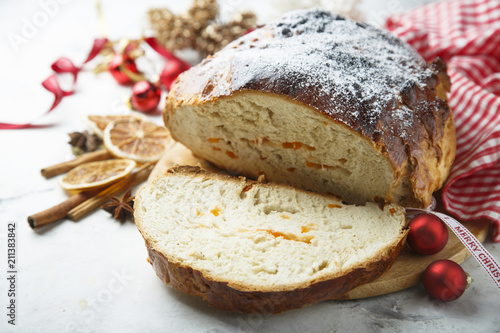 Homemade Christmas bread with fried fruits