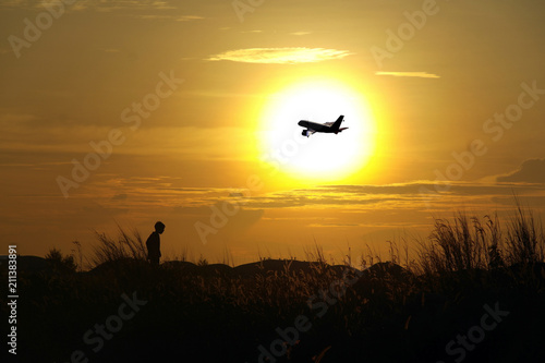 Sunset and Plane