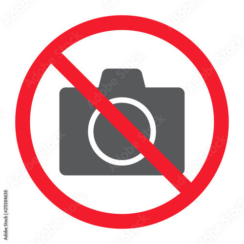 No camera glyph icon, prohibition and forbidden, no photo sign vector graphics, a solid pattern on a white background, eps 10.