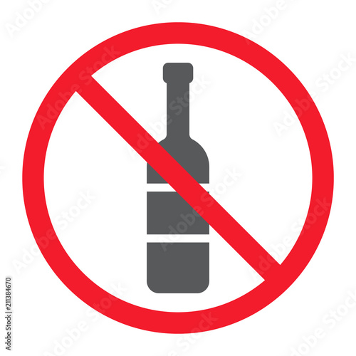 No alcohol glyph icon, prohibition and forbidden, no drink sign vector graphics, a solid pattern on a white background, eps 10.