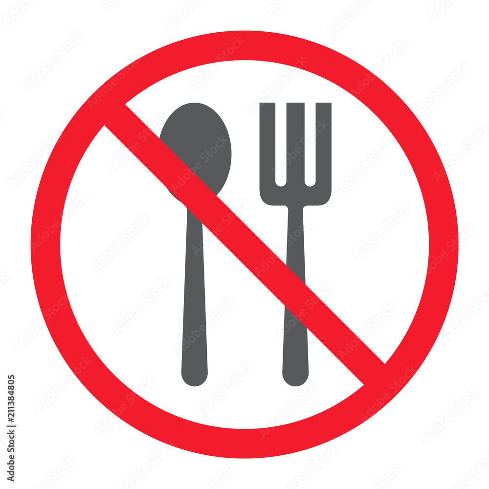No Eating glyph icon, prohibition and forbidden, no food sign vector graphics, a solid pattern on a white background, eps 10. No Eating glyph icon, prohibition and forbidden, no food sign vector graphics, a solid pattern on a white background, eps 10.