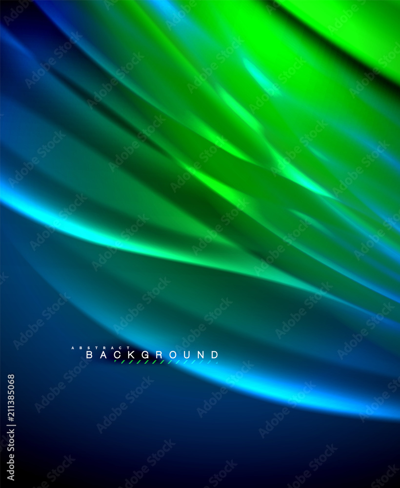 Neon glowing wave, magic energy and light motion background. Vector wallpaper template Neon glowing wave, magic energy and light motion background. Vector wallpaper template