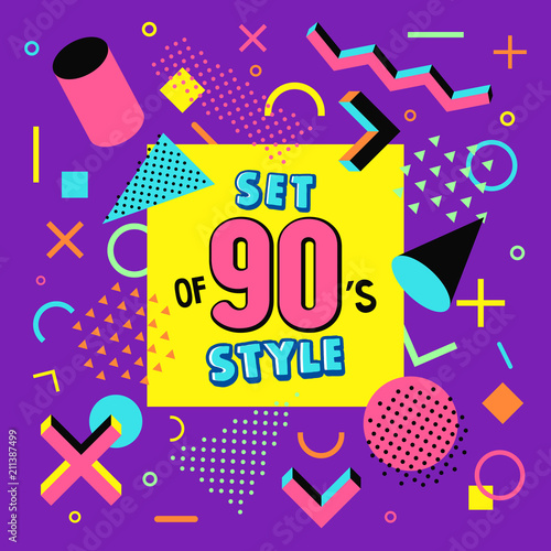 Vector illustration in memphis style. The 90s style