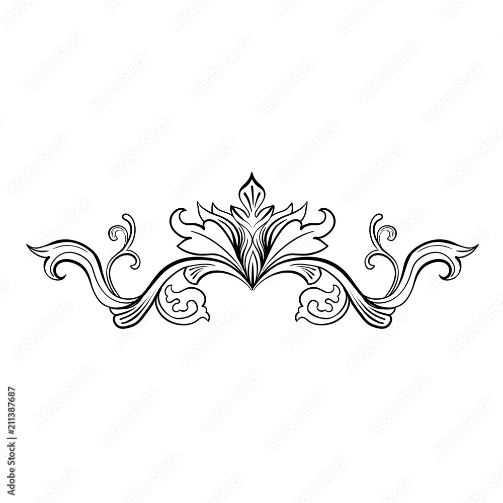 Black Hand Drawn Isolated Greek, Byzantine and Roman vintage floral headpiece. Decoration or weave plant ornament in baroque or victorian style. Royal adornment with leaf, luxury vignet element.
