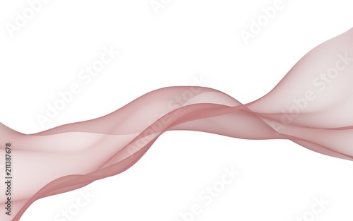 Abstract light red wave. Light red scarf. Bright light red ribbon on white background. Abstract light red smoke. Raster air background. 3D illustration