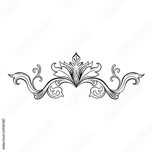 Black Hand Drawn Isolated Greek, Byzantine and Roman vintage floral headpiece. Decoration or weave plant ornament in baroque or victorian style. Royal adornment with leaf, luxury vignet element.