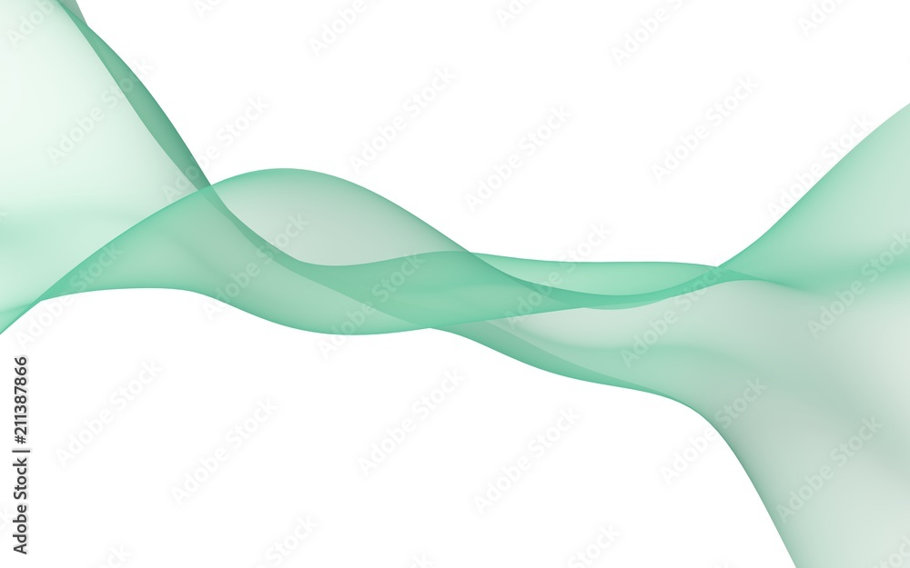 Abstract green wave. Bright green ribbon on white background. Abstract green  smoke. Light green scarf. Raster air background. 3D illustration Stock  Illustration