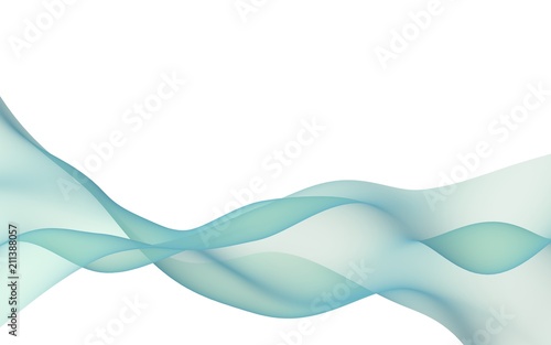 Abstract light blue green wave. Bright blue green ribbon on white background. Abstract blue green smoke. Blue green scarf. Raster air background. 3D illustration
