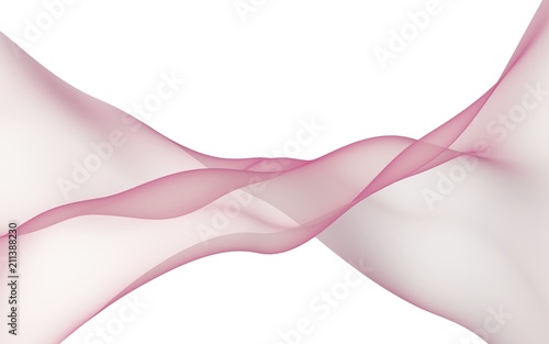 Abstract pink wave. Bright pink ribbon on white background. Abstract pink smoke. Raster air background. 3D illustration