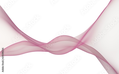 Abstract pink wave. Bright pink ribbon on white background. Abstract pink smoke. Raster air background. 3D illustration