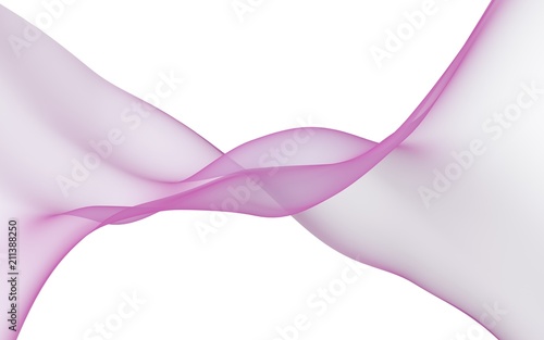 Abstract light purple pink wave. Bright purple pink ribbon on white background. Purple pink color scarf. Abstract purple smoke. Raster air background. 3D illustration