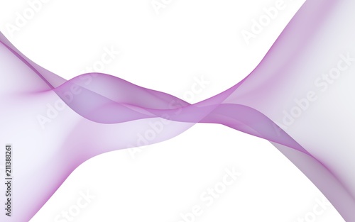Abstract purple smoke. Bright purple ribbon on white background. Purple color scarf. Abstract purple wave. Raster air background. 3D illustration