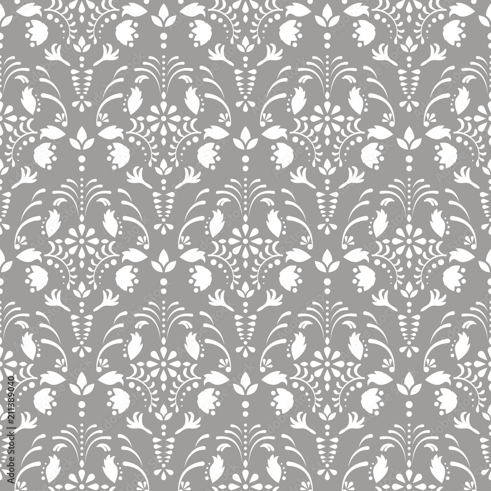 Gray damask floral seamless vector pattern. Neutral flower decor element  wallpaper. Stock Vector | Adobe Stock