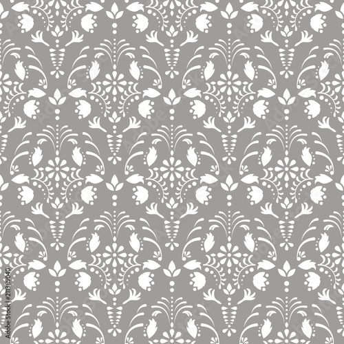 Gray damask floral seamless vector pattern. Neutral flower decor element wallpaper.