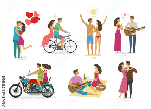Loving couple, set of icons. Family, love concept. Cartoon vector illustration