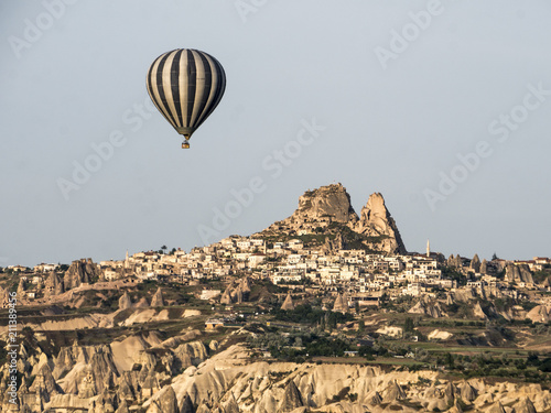 Hot Air Ballons Above the Ancient Cave City in Cappadocia