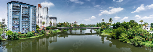 Panoramic river view and cityscapes of Kerala, India.