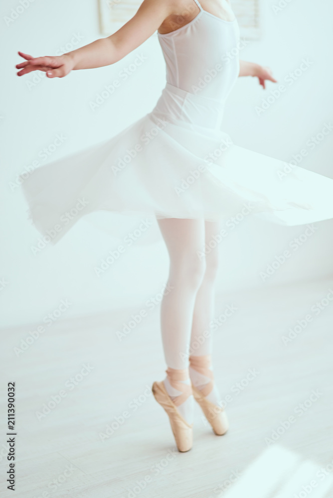 The beautiful girl is engaged in ballet in the training hall The beautiful girl is engaged in ballet in the training hall