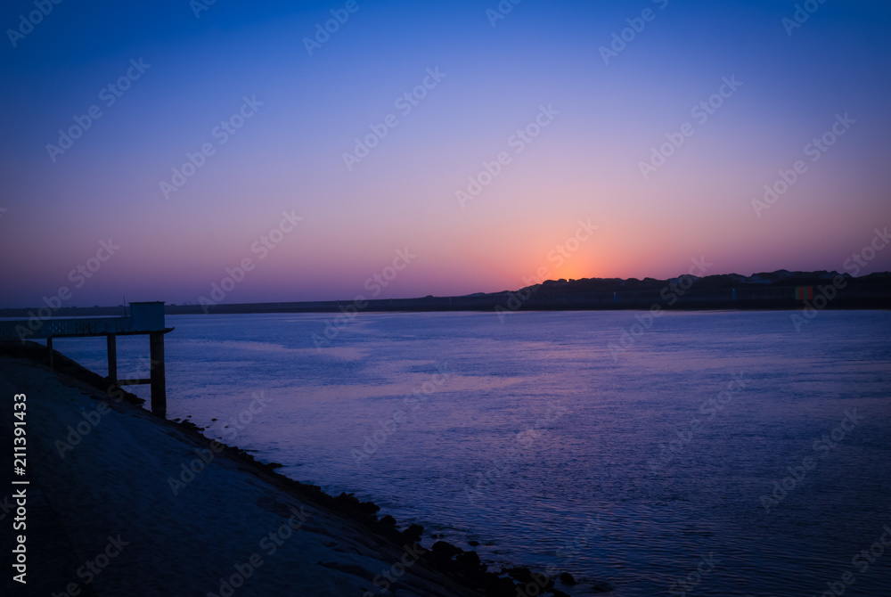 Blue sunset over the river